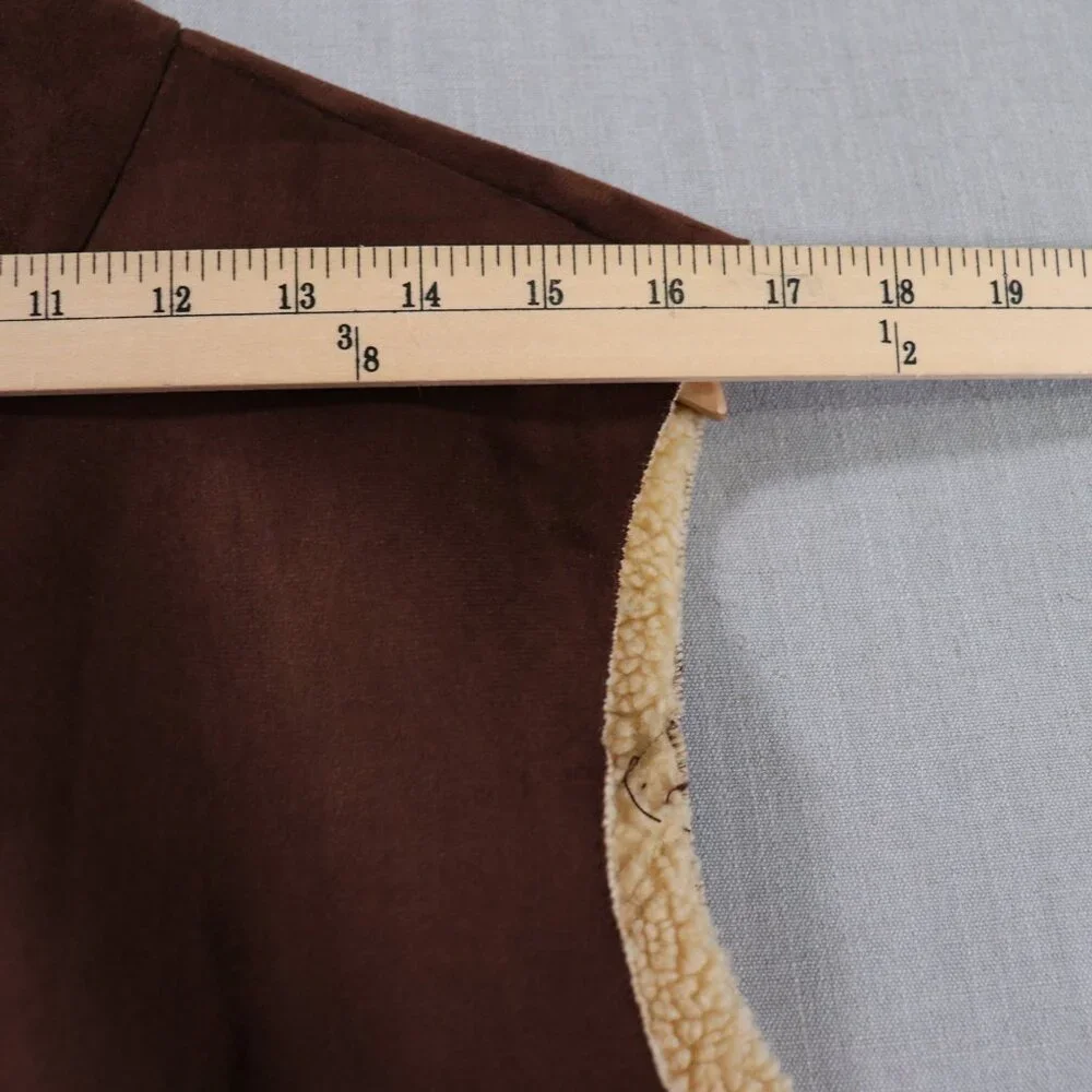 Lands End Faux Suede Sherpa Vest Women’s XL Petite 18-20 Brown Lined Full Zip - Picture 10 of 16